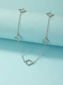 1 pieza Collar largo de mujer con diseño de pétalos esmaltado, cadena versátil para suéter - Plateado - Ver 3