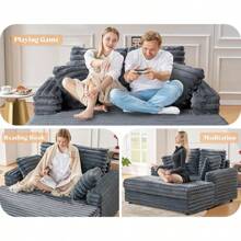 53 Inch Oversized Chaise Lounge, Upholstered Sofa Bed With Throw Pillows And Armrests, Sleeper Chair- Comfy Chair Bed For Living Room, Grey - 灰色 - 查看 6