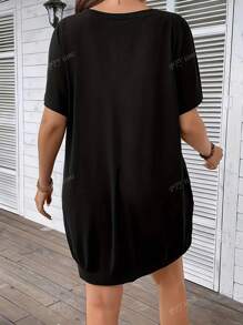 Plus Size Women V-Neck Short Sleeve Casual T-Shirt Dress