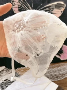 女士蕾丝薄款水晶亮片夏季双层防晒口罩，高吸水性透气网眼 - 亮片口罩 - 查看 8