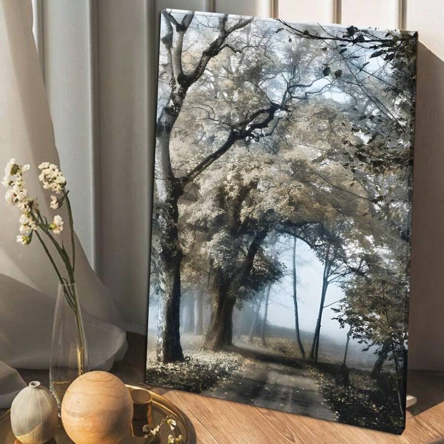 1 Pc Framed Romantic Secretive Forest Path Landscape Wall Art Canvas Poster Painting Wall Decor For Bedroom Living Room