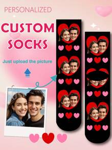 1 Pair Of Customized Crew Socks,Custom Face Socks, Custom Photo Sock, Custom Printed Socks, Personalized Funny Face Socks, Custom Picture Socks, Put Any Face On The Socks, Anniversary Gift, Valentine Gift, Birthday Gift, Wedding Gift, Mother's Day Gift - Multicolor - View 2
