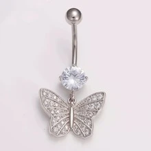 1pc Fashion Navel Piercing Jewelry, Butterfly Design With Cubic Zirconia, Versatile Belly Button Rings For Ladies