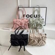 New Korean Bow Nylon Shoulder Bag Fashionable And Sweet Design Tote Bag Folded Large Capacity Commuter Women's Handbag