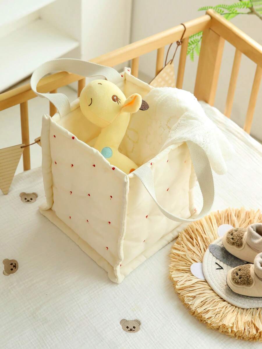 便携式多功能妈咪包，可用于婴儿房存放尿布和尿片。波尔卡圆点绗缝方形收纳篮 - 彩色 - 查看 1