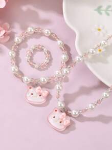 Sanrio 3 pièces/Set Collier, Bracelet & Bague Parés de Perles avec Personnages SanRio