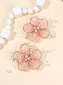 2pcs Pink Hair Clips For Women Girls Solid Color Mesh Flower Alligator Clips With Pearl Elegant Gold Edge Mesh Floral Hair Clips Pearl Flower Hair Clips Wedding Party Holiday Gifts Barrettes Women Hair Accessories