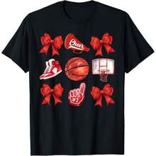 Basketball Coquette Red Cheer Mom Game Day Women Girls T-Shirt