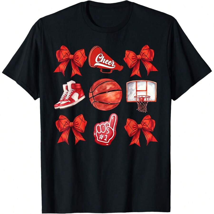 Basketball Coquette Red Cheer Mom Game Day Women Girls T-Shirt