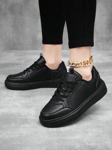 Women's Fashion Sneakers, Solid Color, Lightweight, All-Season Wear, Synthetic Leather, Fabric Lining, Fabric Insole, Casual Skateboarding Shoes