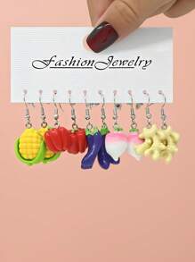 10pcs/30pcs Cross-Border New Dopamine Imitation Vegetable Series Resin Earring Set, Funny & Cute Pumpkin Ginger Eggplant Pea Peanut Earrings Pendants, Women Jewelry