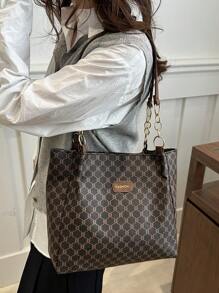 今年流行包包大容量单肩包PU女包2025新款女包欧美复古手提包 - 咖啡棕 - 查看 5