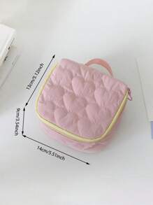 1 pieza Bolsa de maquillaje de lona con diseño de corazón para mujeres, gran capacidad, estilo coreano de moda, estuche con cremallera, bolso de viaje portátil, organizador de artículos de tocador para auriculares, lápiz labial, toallitas sanitarias (el color del tirador de la cremallera es aleatorio)