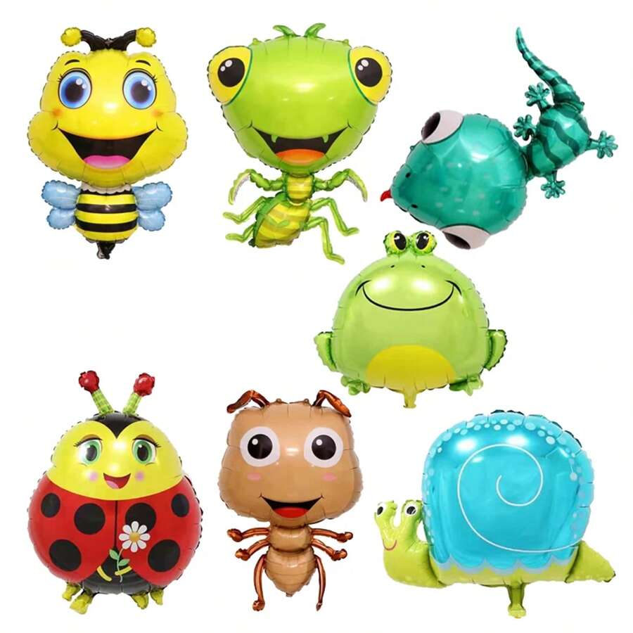 Globo de papel de aluminio con forma de insecto de dibujos animados para decoración de fiestas, mariquita, insecto, rana, caracol, mariposa, mantis, lagarto, abeja - Multicolor - Ver 1
