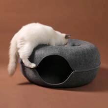 Donut Cat Bed For 2 Cats Pet Cat Tunnel Toys Kitten House Basket Interactive Play Toys For CatsFelt Rabbit Cave Nest