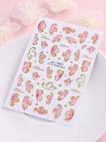 2 fogli di adesivi per unghie con fiori di ciliegio bronzati, bordo in pizzo dorato, petali rosa floreali primaverili 3D, decorazioni per manicure fai-da-te, affascinanti