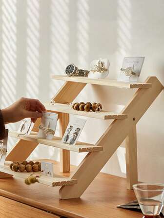 1 件木制多层珠宝展示架，耳环戒指项链收纳架，适用于直播、展示、存储、小物品收集