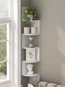 1pc Wall Corner Shelf, Bedroom Triangular Wall Mounted Corner Storage Display Rack, Home Triangular Wall Cabinet - White - View 2