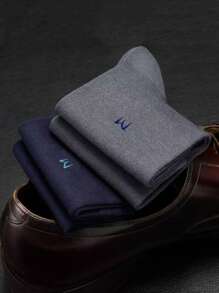 10 Pairs Men's Business Casual Socks, Moisture Wicking, Odor Resistant, Mid-Calf Crew Socks With Alphabet Pattern - Machine Washable, Fall - Multicolor - View 4