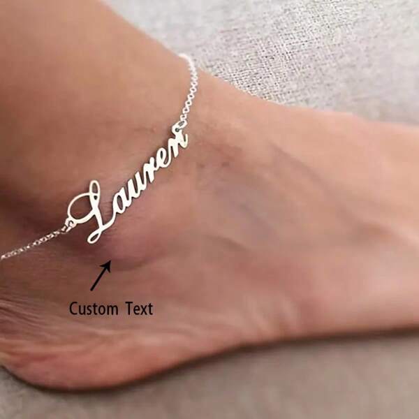 Personalisiertes Fußkettchen aus Edelstahl mit Individuellen Namen, klassisches Damen Fußkettchen mit Initialen
