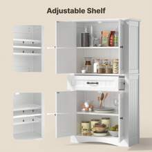 Garde-manger à 4 portes, armoire alimentaire avec un tiroir et quatre niveaux de rangement avec dispositif anti-basculement