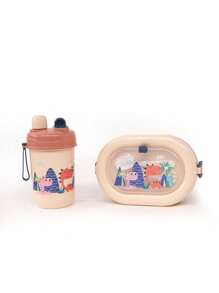 Nouveau modèle 2025 Boîte à lunch, bouteille d'eau, boîte bento, gobelet avec paille, boîte à lunch portable et bouteille d'eau, motif dinosaure et requin, pour l'extérieur, le camping - Ensemble bouteille d'eau et boîte à lunch - Voir 10