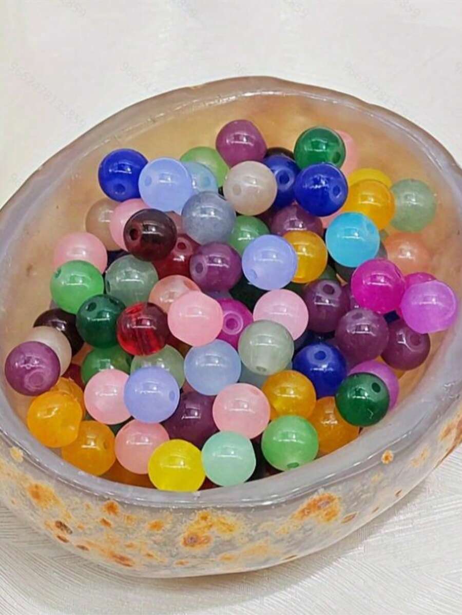 100pcs 8mm Imitation Jade/Agate Beads, Transparent Pottery Glazed Round Beads For DIY Bracelet Necklace Jewelry Making - Multicolor - View 1
