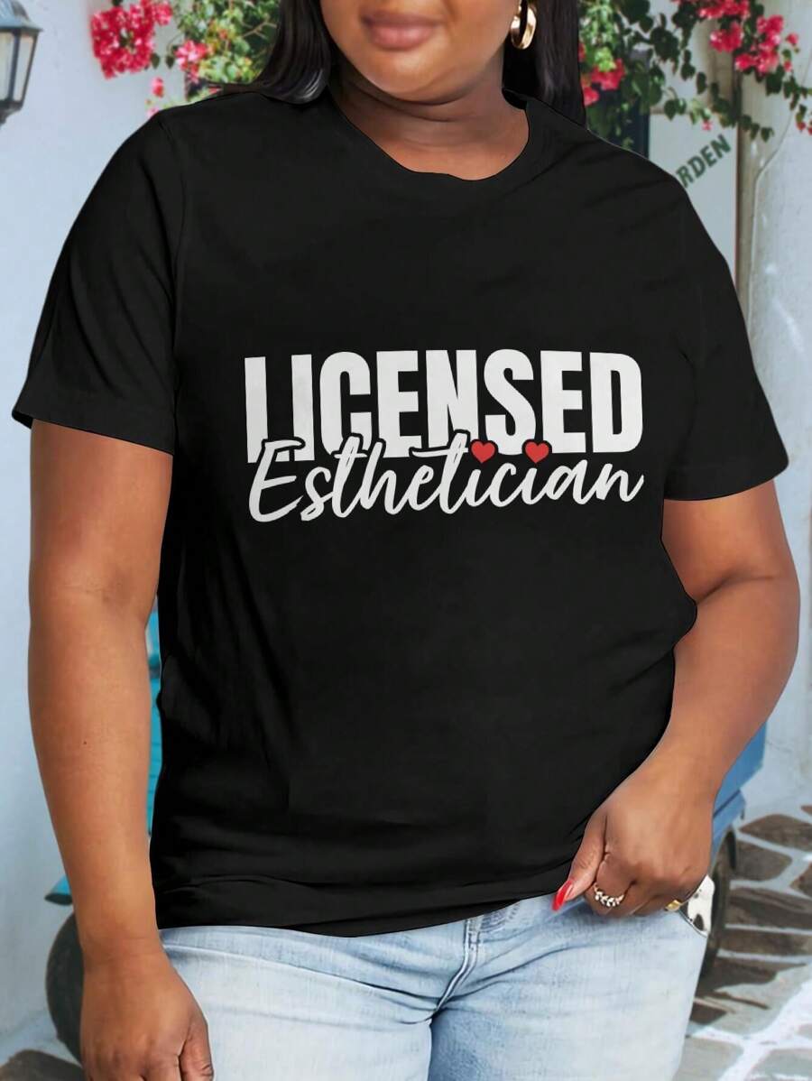 Licensed Esthetician Oversize Women T-Shirt Blush Eyelashes Eyeliner Grooming Runway Style - Large Size For Women - Black - View 1