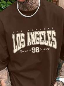 Men's 100% Cotton Printed Shirt Los Angeles 98 Short Sleeve Summer - Rỉ Nâu - Xem 1