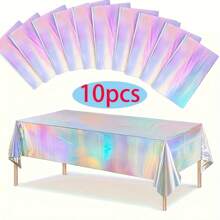 10 paquets de nappes de table irisées holographiques pour fête - nappes en aluminium jetables pour mariage, shower de mariée, anniversaire, révélation de sexe - fournitures de célébration en plastique, fabriquées à la machine