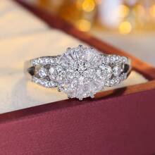 1 pieza Anillo minimalista de diseño simple y de moda para mujeres, con circonita cúbica sintética incrustada, joyería versátil para uso diario