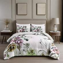 3 Pieces Blush/Green Floral Bed Room Comforter Sets Queen King, Boho Blush Floral Printed On White, Soft Microfiber Bedding Set For All Season (1 Comforter, 2 Pillowcases),Wedding Items,Valentines Day Home Bed Room Decor,Easter Gifts,Mothers Day Gift,All Season - 綠色花卉 - 查看 3