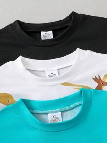 3pcs Boys Cartoon Animal Print Short Sleeve T-Shirts, Lightweight, Breathable, Comfortable, Suitable For Casual, Sports, Exercise, School, Outdoor Activities In Summer
