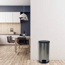 7.9 Gallon Trash Can, Plastic Rectangular Step Kitchen Trash Can, Silver