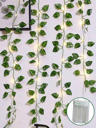 Faux Vine With Fairy Lights Battery Operated LED Fake Ivy String Lights Vines With Lights Green Leaves Wall Decor For Room, Bedroom, Indoor, Balcony, Garden