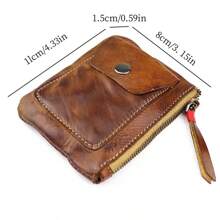 Vintage Style Premium Cowhide Leather Handmade Wallet - Simple Embossed Short Card Holder With Pouch Wallet Purse Wallet Mini Wallet Coin Wallet - Brown - View 6