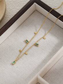 1 pieza Collar minimalista cuadrado de acero inoxidable con cristal de circonita cúbica, conjunto de joyas de moda, adecuado para uso diario, regalo único para mujeres
