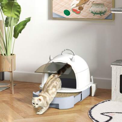 PawHut Lettiera per Gatti Chiusa con Vassoio Estraibile, Toilette per Gatti con Cassetta Igienica per Gatti con Maniglia, Paletta e Filtro ai Carboni Attivi, Grigio