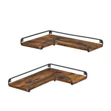 VASAGLE Floating Shelves, Set Of 2, L-Shaped Corner Shelves For Wall, Corner Wall Shelf, Industrial Style, For Living Room, Bedroom, Kitchen - Rust Brown - View 9
