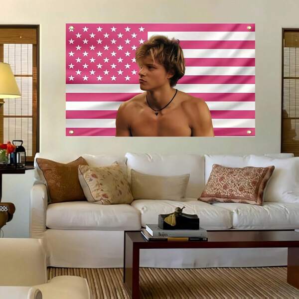 1 pieza, Tapiz de pared colgante con el diseño del personaje Rudy Pankow Maybanks Sun Man JJ en color rosa para regalo de vacaciones, decoración de dormitorio, sala de estar, dormitorio, fiesta, banner, decoración exterior