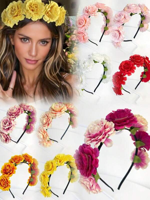 1 Peça Faixa de Cabeça Universal de Fibra de Poliéster (Poliéster) Boêmia com Estampa de Flor para Todas as Estações, Tiara Simulada de Flor, para Férias na Praia e Fotografias, Faixa de Cabelo, Aros de Cabelo