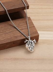 1 pieza Collar con colgante de órgano de corazón vintage, collar de cadena personalizado versátil unisex para parejas