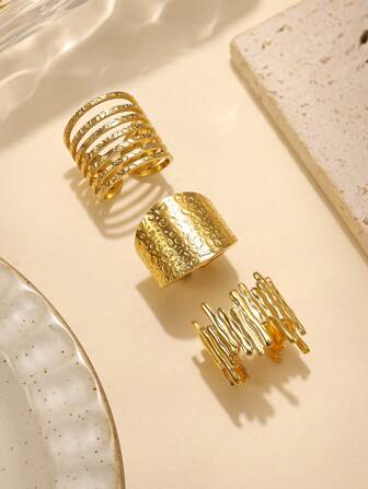 3 st rostfritt stål guld polka dot stapelbar ring set, överdrivet mode, lämplig för kvinnor dagliga tillbehör eller presenter