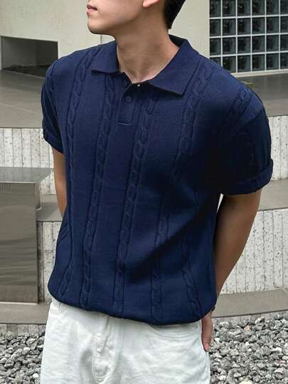 Unisex European And American Business Casual Retro Drawstring Braided Loose Polo Collar Half-Zip Knit Sweater Top