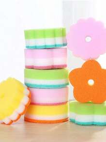 独立包装海绵，1~5 件多用途擦洗海绵，花形无划痕百洁布，洗碗清洁海绵，无味海绵湿巾适合旅行公寓家居清洁（多色海绵）