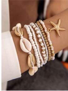 1 Set New Ocean Series Design Versatile 5-Star Braided Shell Beaded Chain Jewelry Set For Women