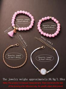 4 Women's Pink Wedding Season Marble Bracelet Sets, Gifts For Friends