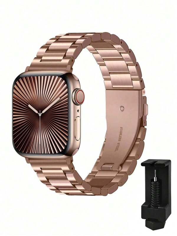 1pc Adjustable Rose Gold Stainless Steel Watch Band Strap Compatible With Ultra3 2 1 Se S9 S8 S7 S6 S5 S4 S3 S2 S1 Smartwatch Series, Fashionable Gift For Men & Women, Replacement Band 38mm 40mm 41mm 42mm 44mm 45mm 49mm (Watch Not Included)