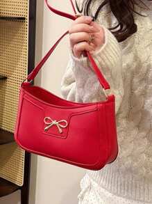 1 Stück modische, personalisierte Unterarmtasche im koreanischen Stil, personalisierte Schultertextur, stilvolle Pendlertasche in Halbmondform, Unterarmtasche mit Schleife, Schultertextur, exquisite Pendlerbaguette-Tasche, mit Schleifen-Dekoration, glatter Reißverschluss, modische und vielseitige quadratische Taschenform, Schultertasche, geeignet für Mädchen zum Einkaufen, für den täglichen Gebrauch, eine gute Wahl als Geschenk für Freunde - Schmetterlings-Achseltasche - Übersicht 3
