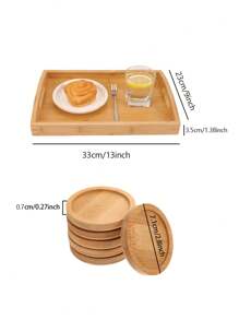 Food/Drink Handles Tray + 6pcs Coasters Set